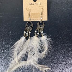 Michele Black and White Feather Earrings